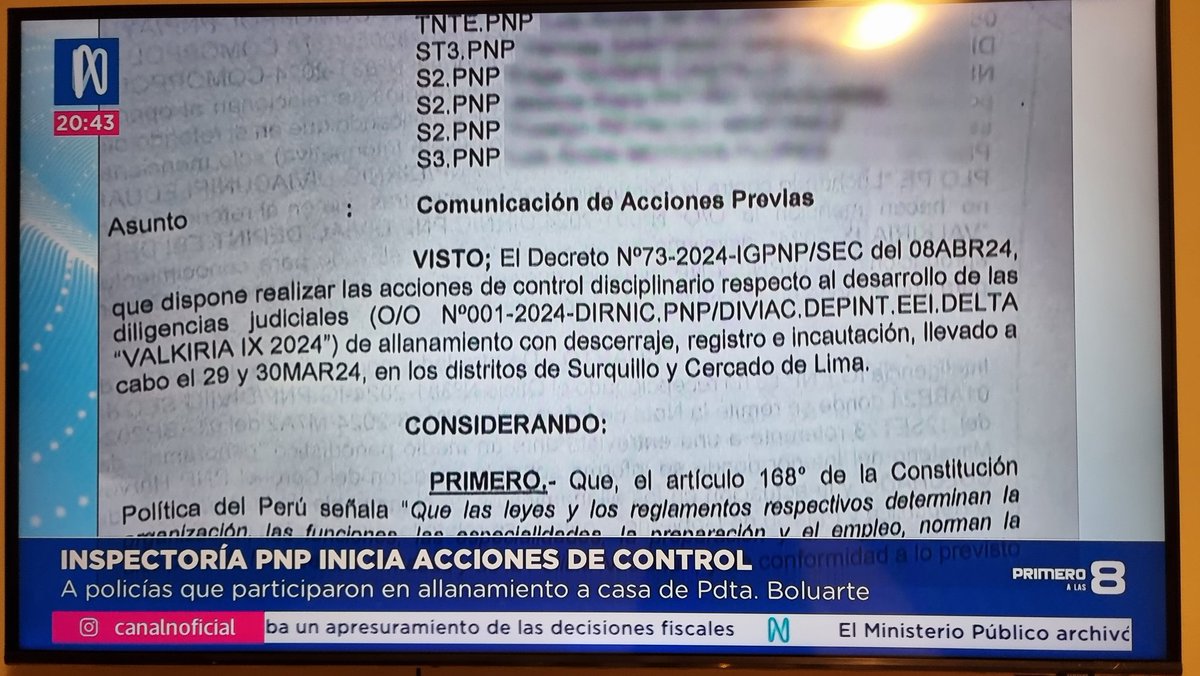 #EXCLUSIVO Inspectoría de la PNP formaliza acciones de control contra los 16 policías de la DIVIAC, q dan apoyo al EFICCOP, y que participaron en allanamiento a la casa de Dina Boluarte y a palacio de gobierno ¿investigación policial o venganza política? @canalN_