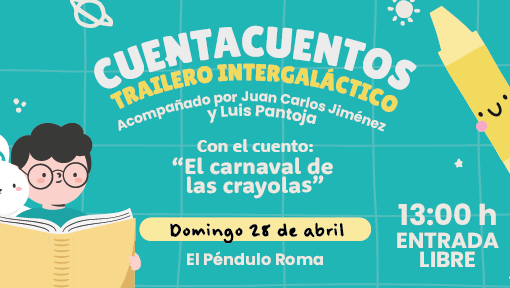 El_Pendulo's tweet photo. 🖍️ ¡Celebra el #DíadelNiño con nosotros! Este 28 de abril, el "Trailero intergaláctico" (@canitoalaire) nos contará la historia "El carnaval de las crayolas", apta para todas las edades. #Entradagratuita.
📍 El Péndulo #Roma 13:00 h https://t.co/usdSGryU2m