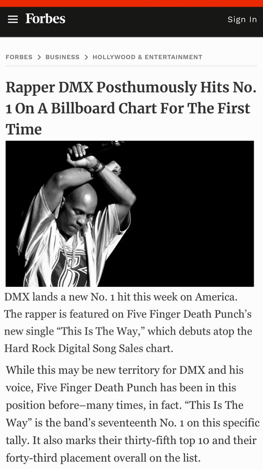 We are honored to announce that ‘This Is The Way’ Feat DMX has hit number one on the Hard Rock Billboard digital sales chart! This is our 17th #1 on this chart, our 35th top 10 and our 43rd placement overall on the list. This is first number 1 for our lost brother DMX 🙌
