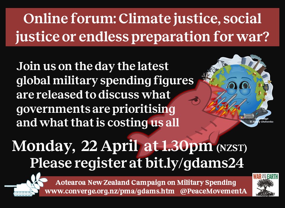 Reminder!👉Register bit.ly/gdams24 👉Info facebook.com/PeaceMovementA… #GDAMS #BudgetForPeace #ClimateJustice #SocialJustice @CWSNZ @timjonesbooks @DemilitarizeDay @wagepeaceau @OraTaiao @ClimateClubNZ @CANPacificIs @ronnykareni @karlyannburch @WeavingHouse @JoannaKidman