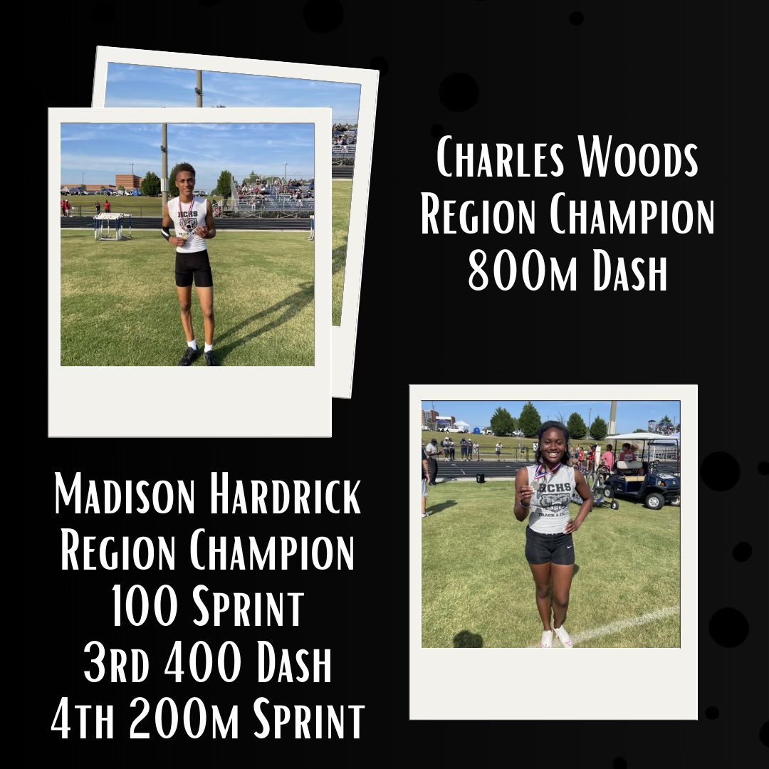 TrackHoco's tweet photo. Region Champions 🥇
-Adrianna Haynes, 100m Hurdles
-Madison Hardrick, 100m Sprint
-Kameron Holmes, 1600m Run
-Eric Barrett, 400m Dash
-Charles Woods, 800m Dash
-Boys 4x400m Relay Team https://t.co/VMV2DSrDzM