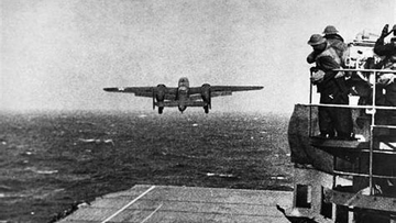 TammiMinoski's tweet photo. #OTD 1942: Lt. Col. James #JimmyDoolittle led 16 American B-25 bombers launched from the USS Hornet in an air raid against mainland Japan. The bombers flew 668 miles to the Japanese capital of Tokyo, which was the target. #MilitaryHistory  #DoolittleRaid https://t.co/xoGB1MxLBn