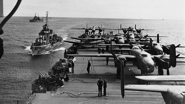 TammiMinoski's tweet photo. #OTD 1942: Lt. Col. James #JimmyDoolittle led 16 American B-25 bombers launched from the USS Hornet in an air raid against mainland Japan. The bombers flew 668 miles to the Japanese capital of Tokyo, which was the target. #MilitaryHistory  #DoolittleRaid https://t.co/xoGB1MxLBn