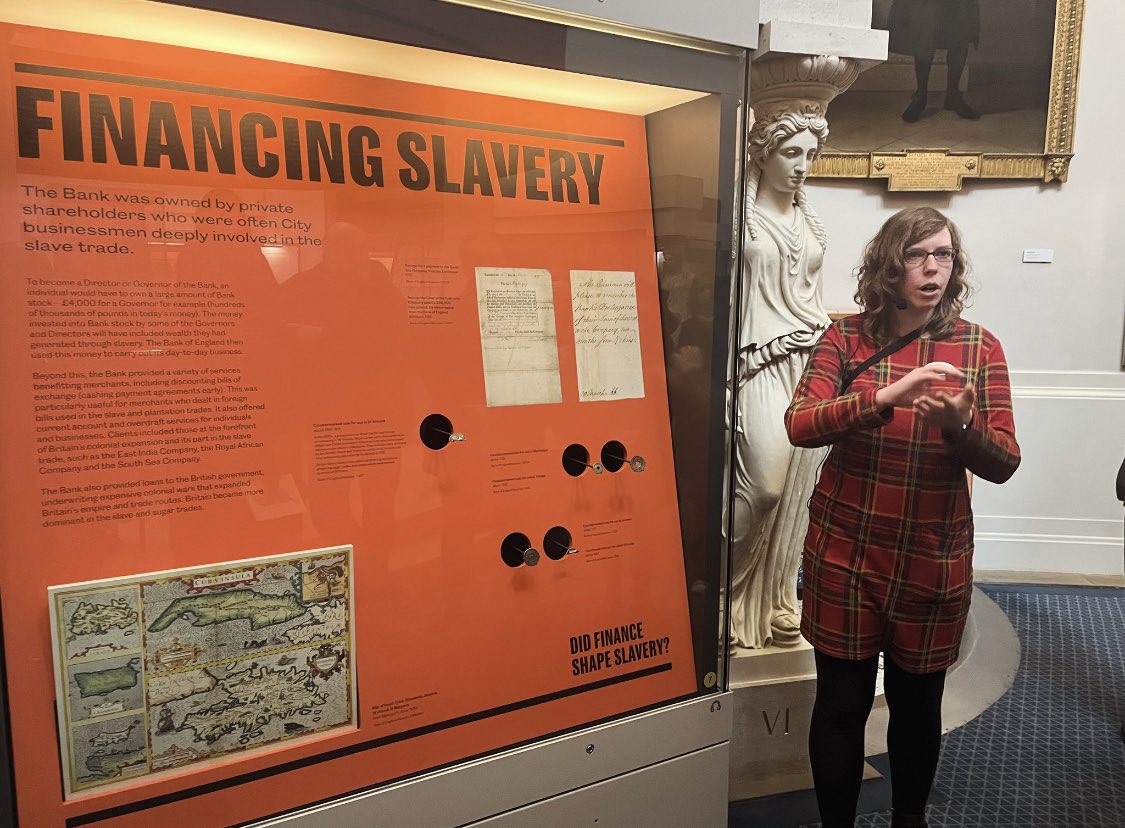 dennis_brown9's tweet photo. @JJyabbas I visited @boemuseum , where the Exhibitions Manager Kirsty Parsons (pictured) explained how The Bank Of #England 🇬🇧 #profited from the #enslavement of our #african ancestors. It highlighted a significant aspect of #British history that Mrs @KemiBadenoch seems to be unaware of. https://t.co/XaxMNi1vH7
