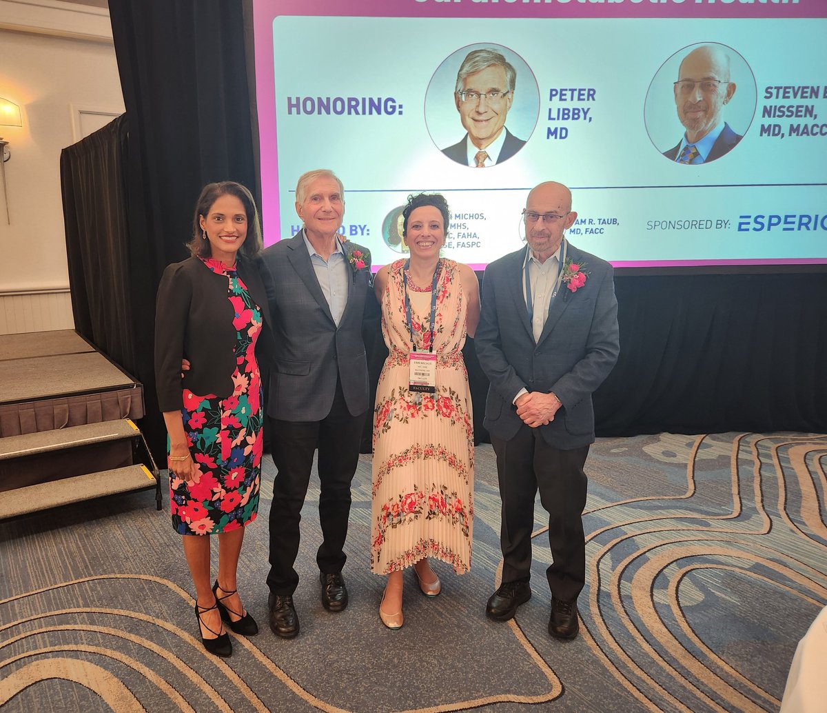 What a great evening to honor two tremendous leaders in cardiometabolic health & sponsors of #WomenInCardiology: Professors Steven Nissen & Peter Libby at the #CMHCWomensMC. @CMHC_CME . Thank you also to @EsperionInc for sponsoring the welcome dinner for meeting attendees. ❤️