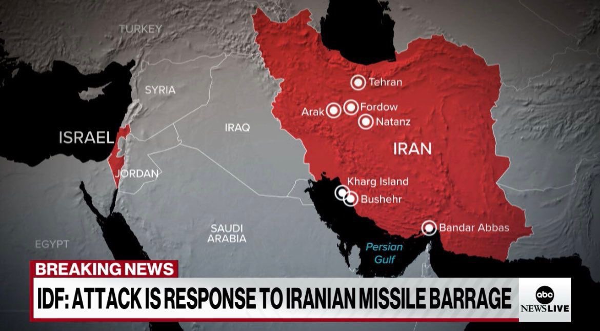 MaximusExo's tweet photo. 🚨🇮🇱🇮🇷 #ULTIMAHORA 
ATAQUE DE ISRAEL EN RESPUESTA AL BARRAGE IRANÍ GOLPEA 7 CIUDADES

Israel ha golpeado 7 ciudades dentro de Irán:

1. Teherán
2. Fordow
3. Arak
4. Natanz
5. Isla Kharg
6. Bushehr
7. Bandar Abbas

Fuente: ABC NEWS https://t.co/mkVICADmlg