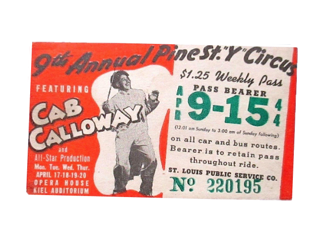 TheCabCalloway's tweet photo. Catch Cab on mass transit in St. Louis. The weekly pass advertised his upcoming gigs at the Kiel Auditorium Opera House, the 9th Annual Pine St. "Y" Circus, April 17-20, 1944.
#cabcalloway #masstransit #weeklypass #kielauditorium #stlouis #jazzappreciationmonth https://t.co/iwsS34lBZf