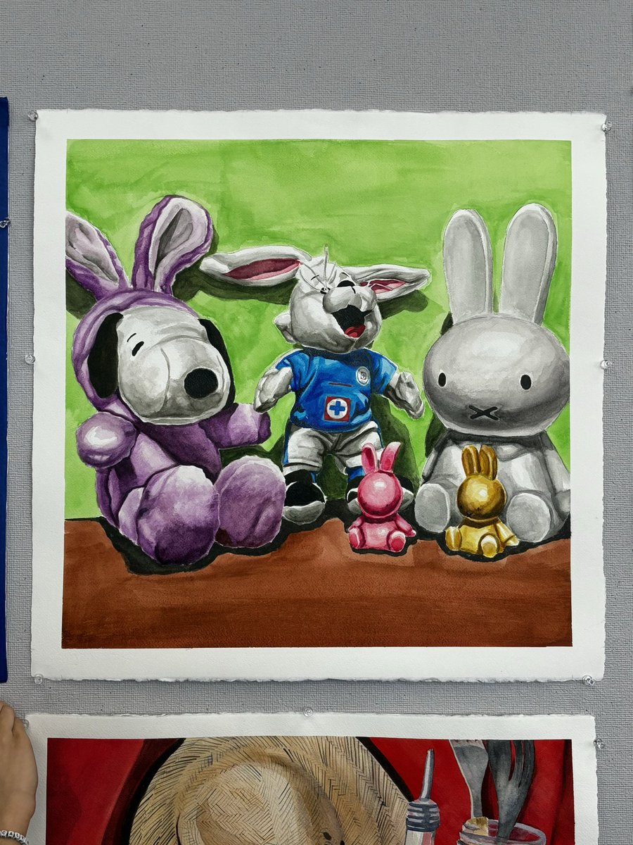here’s the finished painting for class 22x22” watercolor on arches paper 🐇