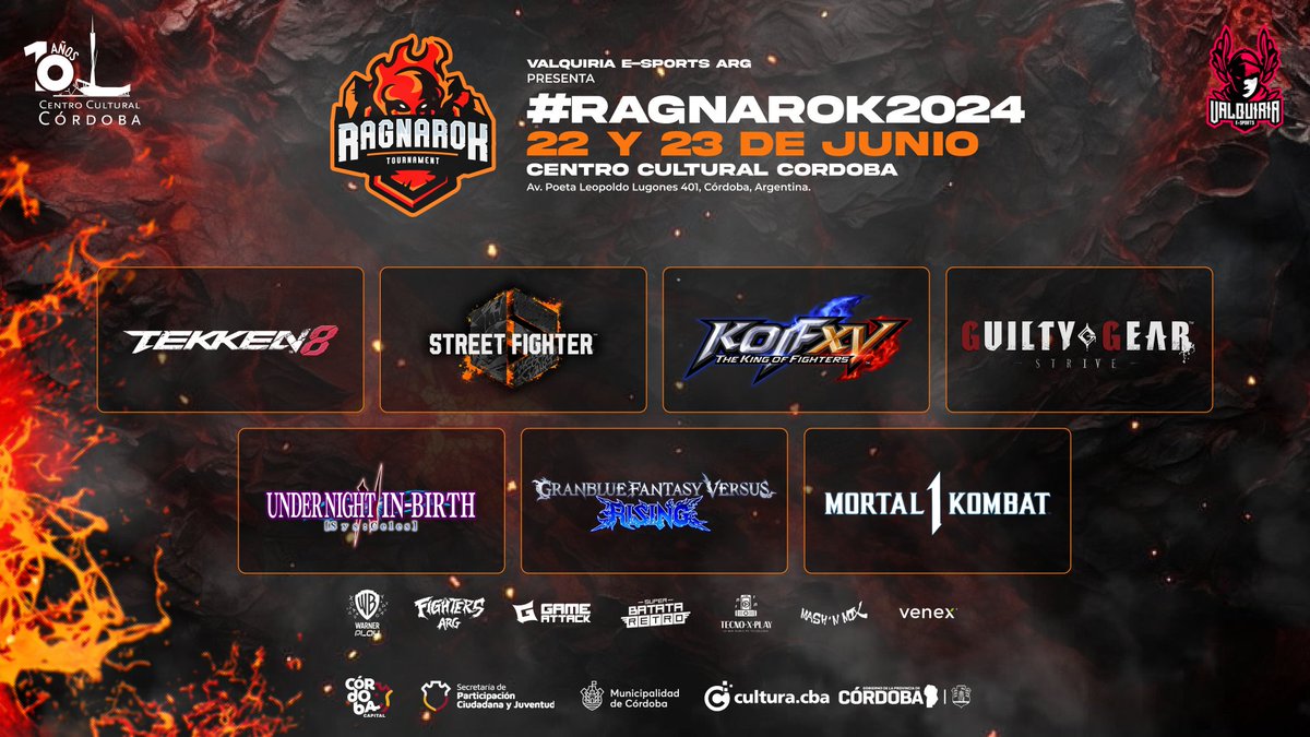 Abiertas las inscripciones para Ragnarok 2024.

📅22-23 Junio

📍Centro Cultural Córdoba - Av. Poeta Lugones 401. Córdoba, Argentina.

Inscripciones:
📝start.gg/tournament/rag……

Bienvenido a la batalla del fin del mundo.

<a href="/WarnerPlayBR/">Warner Play</a> <a href="/MuniCba/">Municipalidad de Córdoba</a>

#RGK2024 #FGC #Argentina #latam