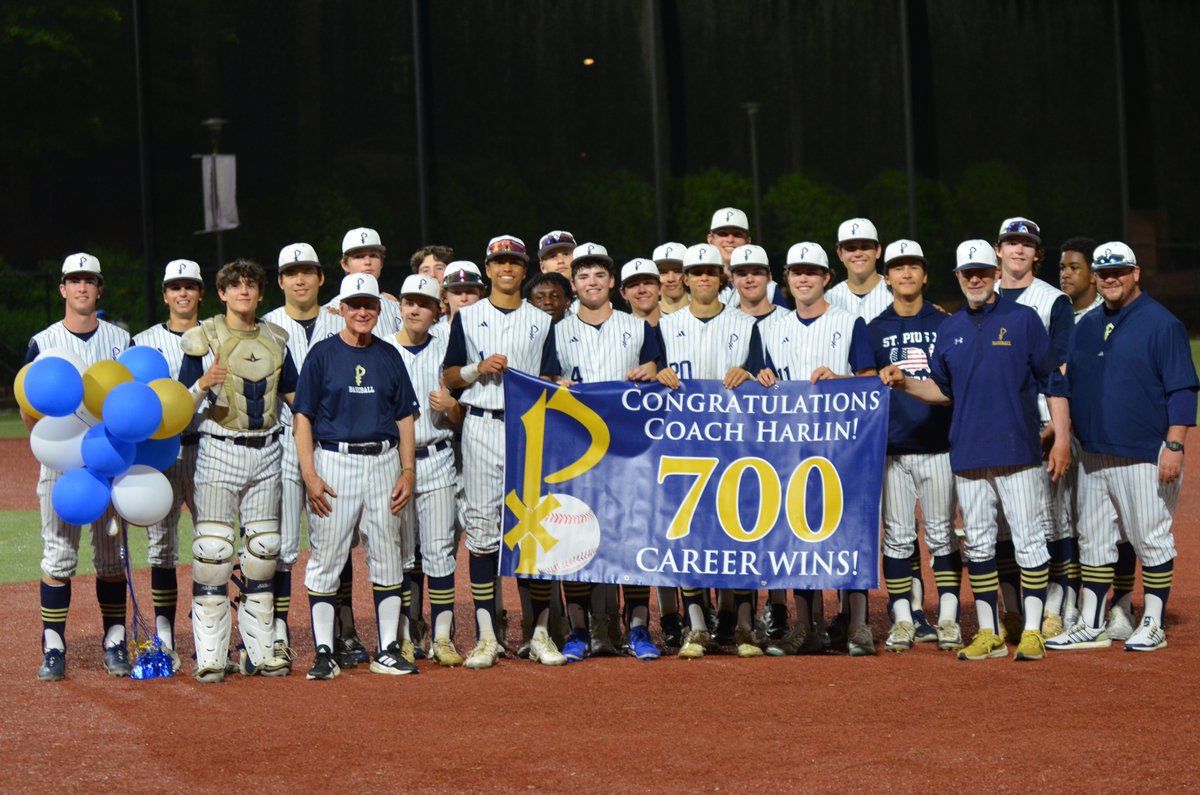 StPiusXBaseball's tweet photo. Congratulations to Coach Andy Harlin on 700 career wins! https://t.co/FvWp7arjpj