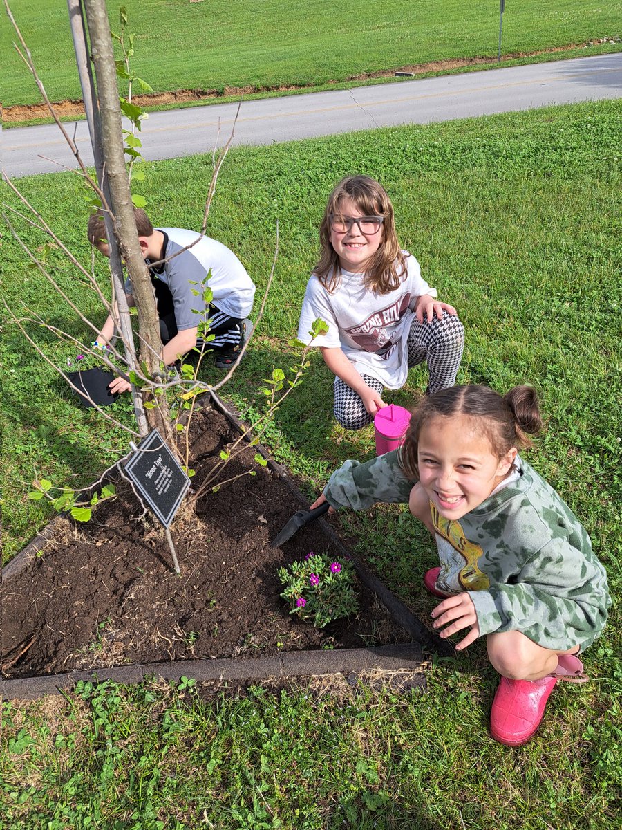 DegeorgeAnnette's tweet photo. The RHESS Garden  Club hard at work putting flowers around our Moon Trees. #howellprincipal #Buzzworthy #dramaact1 https://t.co/mLGCcneVXF