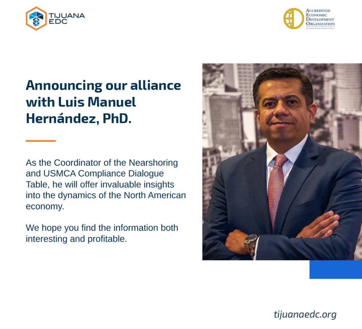 Honored and excited to join the Tijuana EDC team as an advisor in Manufacturing Advantage Regional Trade Tech and Talent! I appreciate the trust and am eager to contribute with my expertise in supply chain optimization and driving innovation in the industry. Let's continue moving