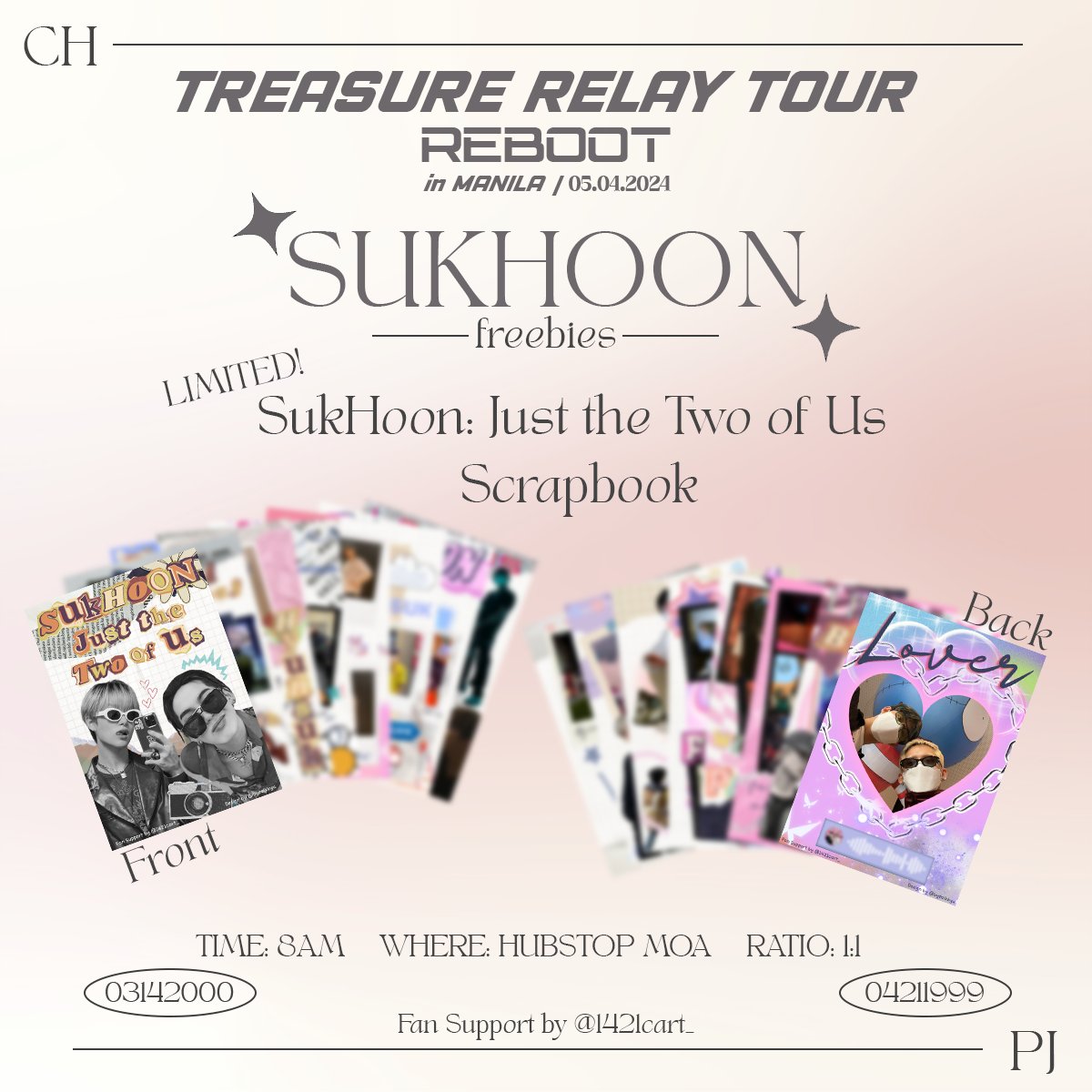 freebie previews ✨

      ❝ SukHoon : Just the Two of Us ❞
                    Limited Scrapbook

ೃ⁀➷ a 7-pages back to back taylor swift songs inspired scrapbook to be given to selected sukhoonists only.

— see 📌 to check out more freebies

#TREASURE_REBOOT_IN_MANILA