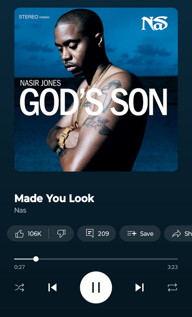 Is 'Made You Look' a Top 5-10 Nas song? Listening to it tonight I think it's one of his greatest songs. It hit the streets, radio, clubs & was still part of the greatest battle in Hip Hop to me. It was a perfect Nas song. Thoughts? #Nas #Hip