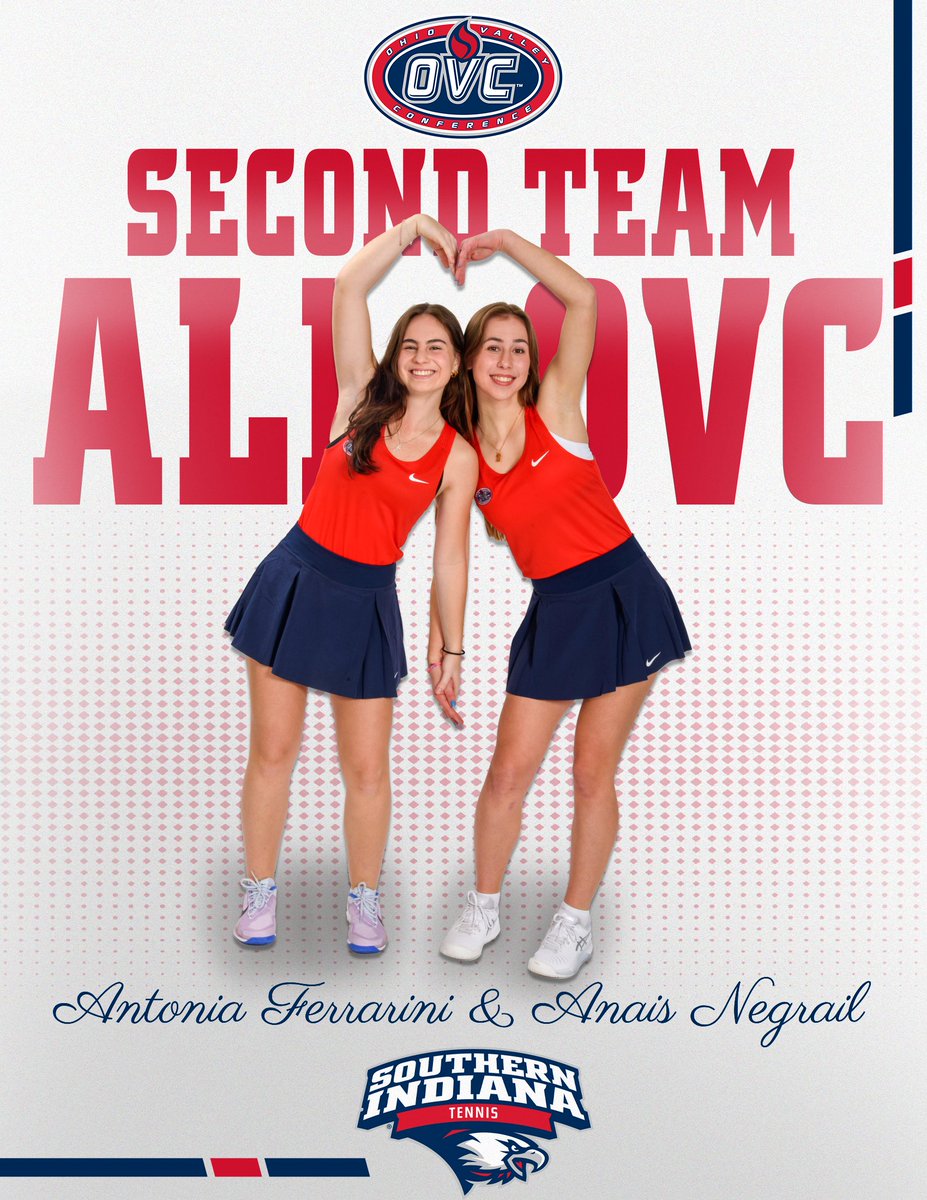 USIAthletics's tweet photo. 🌟𝐎𝐕𝐂 𝐓𝐞𝐧𝐧𝐢𝐬 𝐀𝐜𝐜𝐨𝐥𝐚𝐝𝐞𝐬 🌟

@USITennis freshman Anais Negrail and Antonia Ferrarini earn spots on the @OVCSports Second Team roster for their impressive seasons. Negrail also takes home OVC Freshman of the Year.

🔗: https://t.co/9tUKQTjkeb

#GoUSIEagles #OVCit https://t.co/AfRMTj5RQm