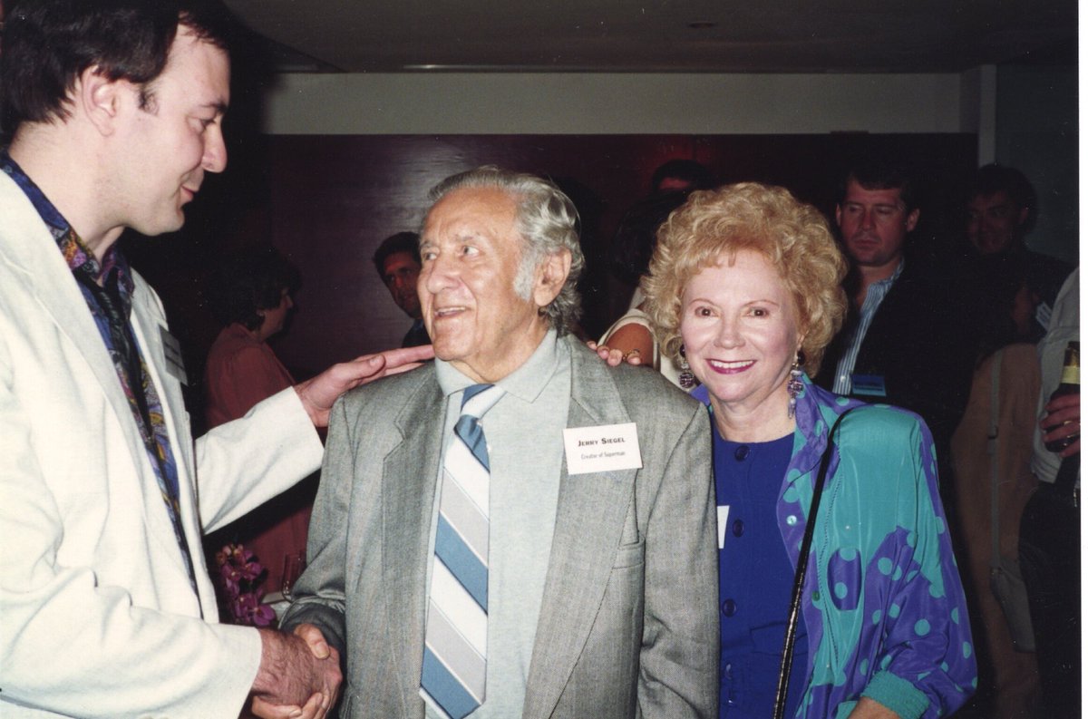 I first met Superman creator Jerry Siegel at San Diego Comicon in 1985, and we traded letters for many years. This was at a dinner honoring Jerry and his wife Joanne during the filming of the pilot for Lois and Clark, in maybe 1993. It was gratifying to see them honored.