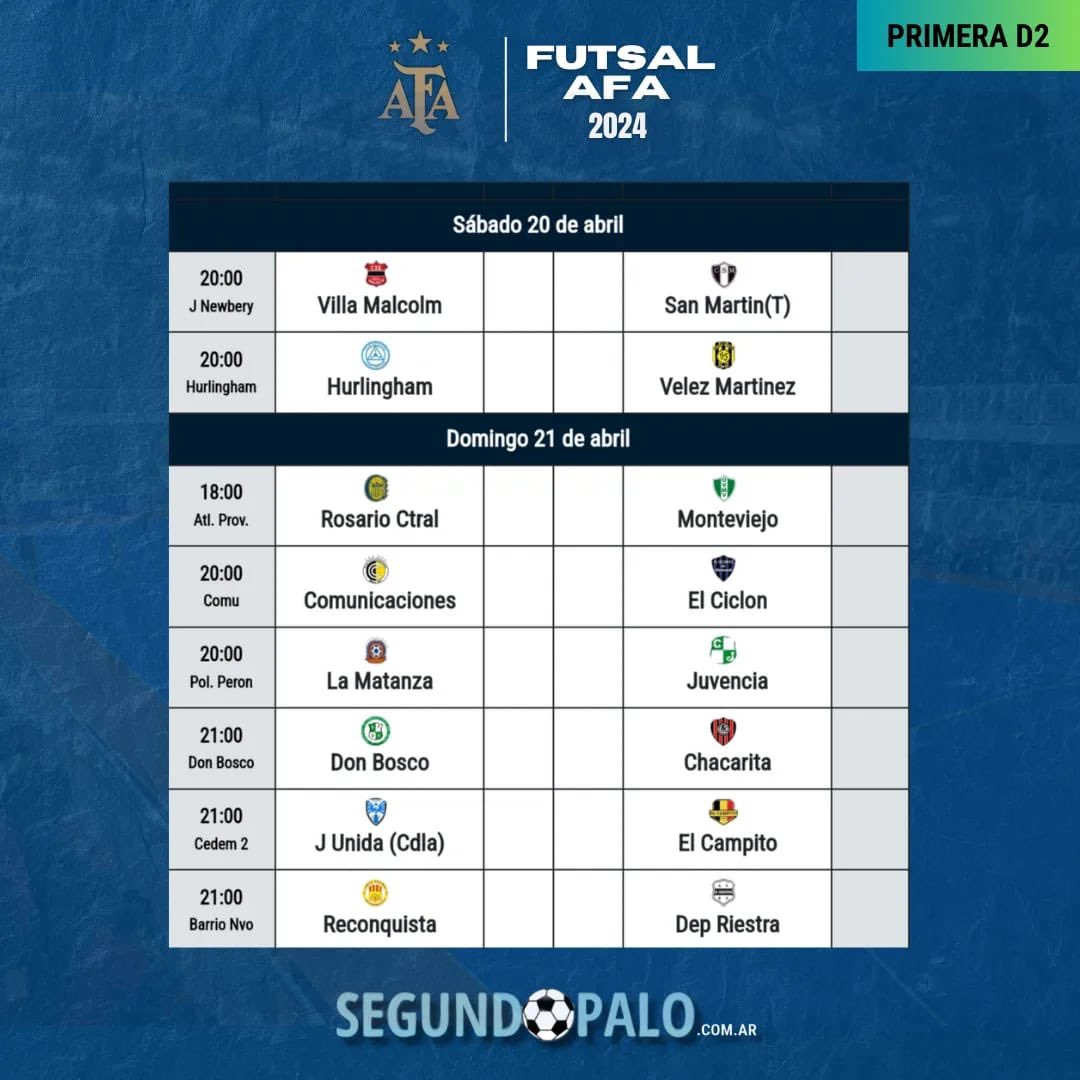 #Futsal 

✍️ ¡Comienza la D!

📋 Así se juega la #Fecha1 de la #PrimeraD 

👉 Toda la info: segundopalo.com.ar