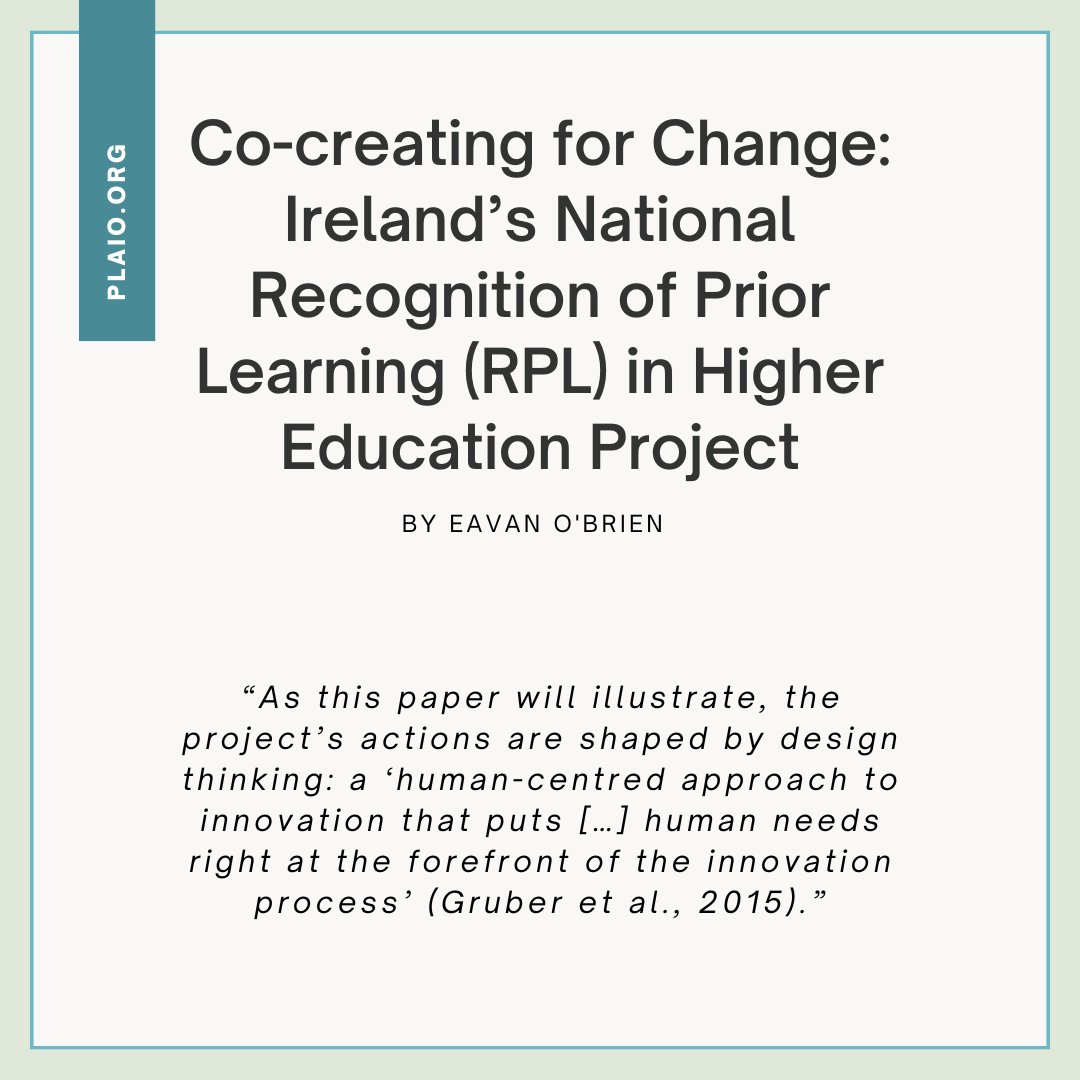 'This article will outline steps taken and learnings gleaned to date during Ireland’s National RPL in Higher Education Project.' Read more on PLAIO's site: plaio.org/index.php/home… #PLAR #RPL