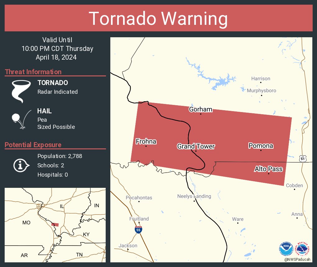 Tornado Warning including Grand Tower IL, Alto Pass IL and Altenburg MO until 10:00 PM CDT