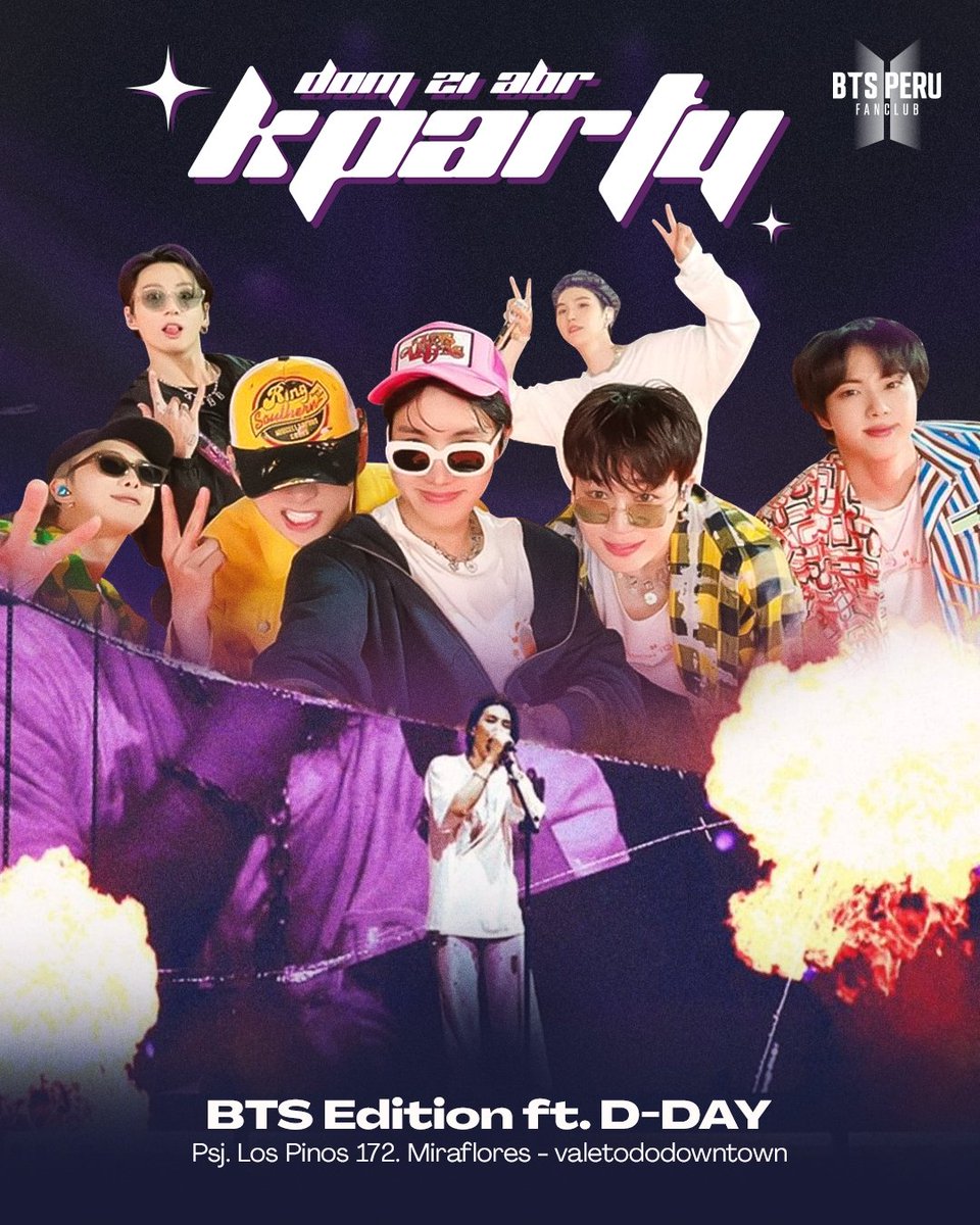 K-PARTY EDICIÓN BTS feat. D-DAY 🔥👑💜 en Valetododowntown ✨ ¡INGRESO GRATIS! ✨ ARMY!!! Los invitamos a esta fiesta con full música de BTS, en la que podrás disfrutar de los últimos lanzamientos, música de BTS como solistas y grupo 💜 📆 Fecha: 21 de Abril @BTS_twt #BTSARMY