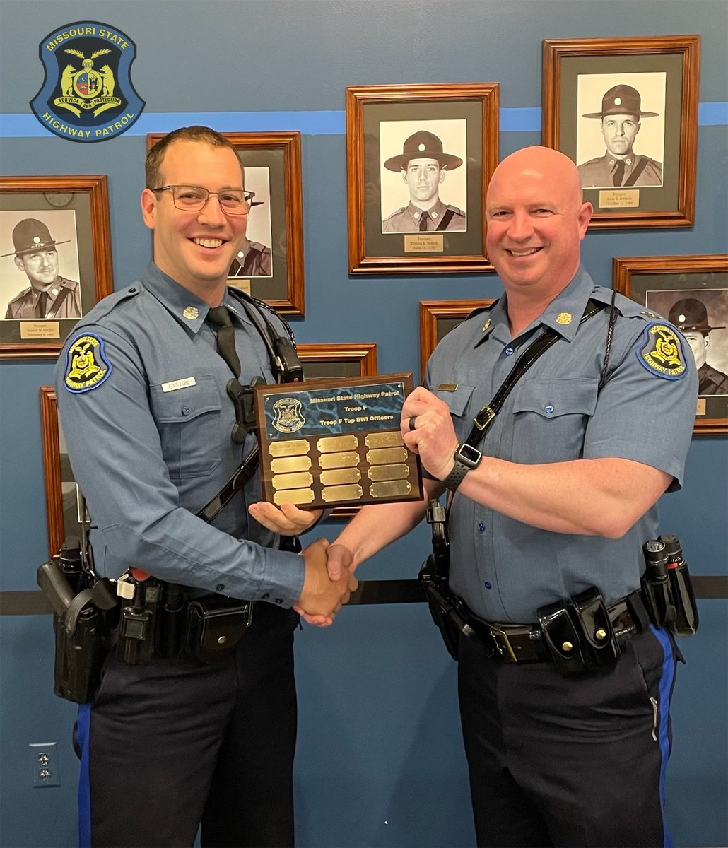 Captain Jason Crites congratulates Trooper Matthew Easton on leading Troop F in Boating While Intoxicated (BWI) arrests for 2023. Thank you Trooper Easton for making Lake of the Ozarks a safer place for boaters and their families!!!