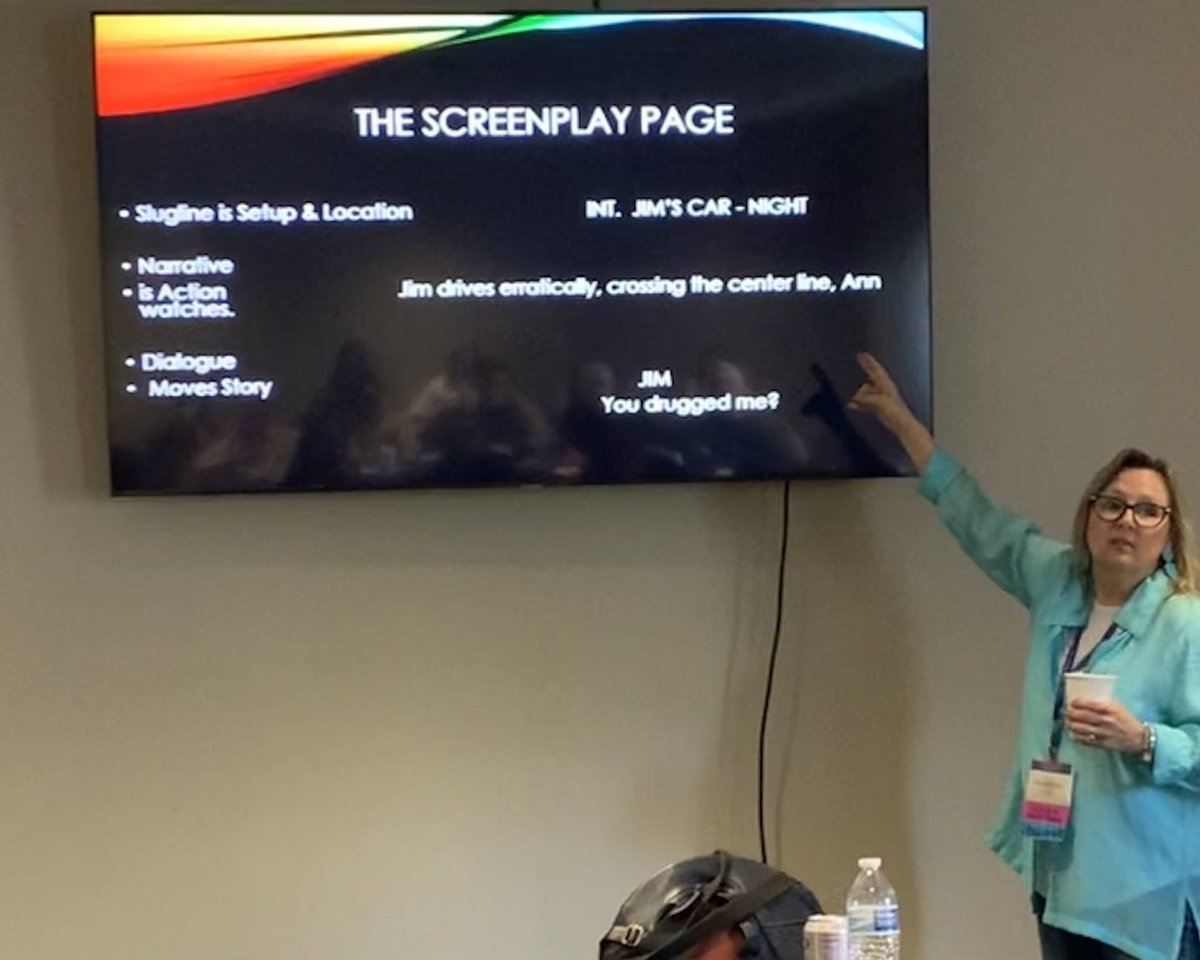 Today, I was fortunate to attend the Master Class Workshop “Writing the Hollywood Adaptation” w/author screenwriter producer Kim Hornsby at Chanticleer Authors Conference. I enjoyed meeting her in real life, too! She’s super nice. (And a great singer!)