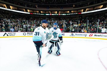 Grubi and Joey goalie hug