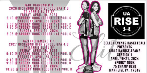 3JadeMarie's tweet photo. Schedule for this Weekend! 
🏀 @SelectEventsBB
🏆 @UANextGHoops
⛹🏽‍♀️ #UANext
🗓️ April 19-21th, 2024
📍 @NookSports
🎥 @BallerTV
@TyHarrisElite
#BeNotOfThis🌍
#FinishYourBreakfast
#GUAASession1 https://t.co/THTexwvro6