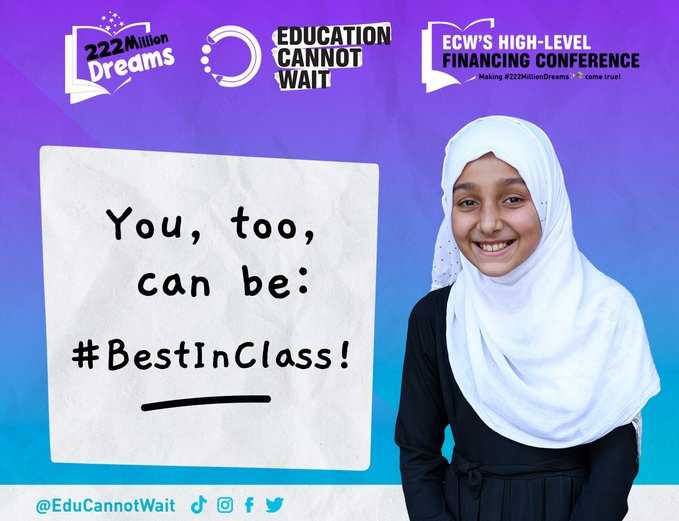 #ECW & strategic partners work hard to ensure no child goes without a safe, inclusive #QualityEducation. You can too!

By joining our global campaign, you can help support the #222MillionDreams✨📚 of children left furthest behind around the🌎.

You, too, can be #BestInClass! @UN