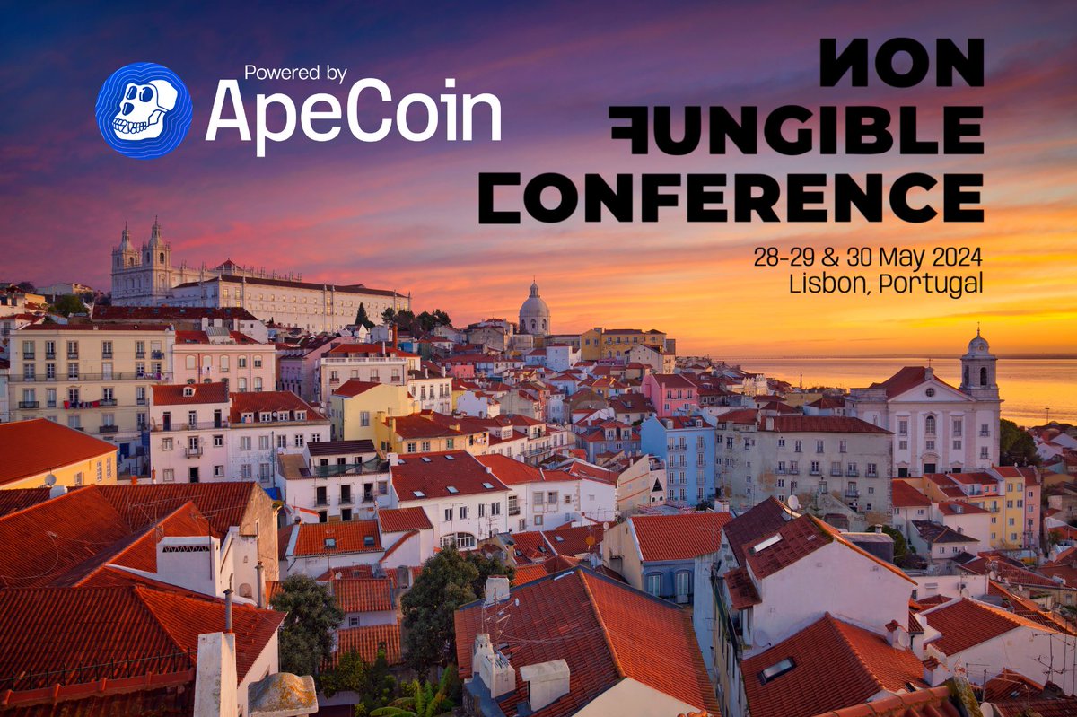 apecoin's tweet photo. See you in Lisboa!

Get ready for ApeCoin coming to Lisbon, Portugal, May 28/29 + May 30 as co-organizers of the @NFCsummit and wrap-up day. This large-scale activation will be paid-for entirely in APE.

Special thanks to @johnkarp for the collab! https://t.co/n2zdYx1G1q