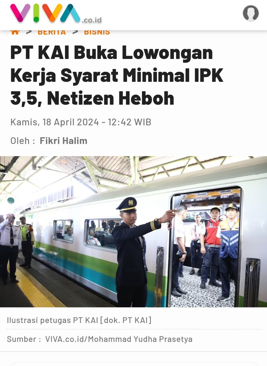 Netijen heboh IPK cawapres 2,3 tidak memenuhi syarat lowongan kerja PT KAI🤓