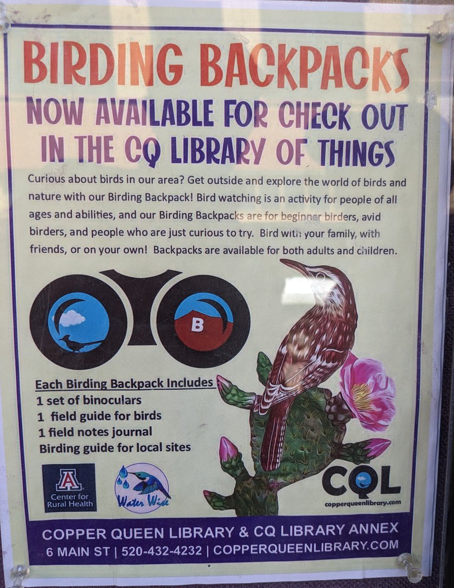 Saw this in Bisbee, Az today. What a great idea, promoting both accessible & inclusive #birding and #libraries. @RSPBEngland @DorsetWildlife @DorsetBirdClub @harbourbirds interested?