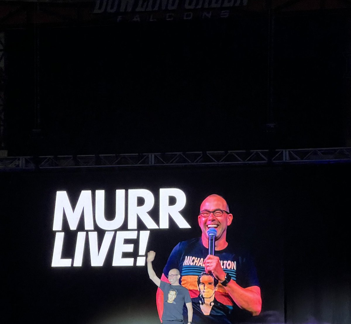 BGSU_MAT's tweet photo. Our first year students got a chance to do some team bonding as comedian Murr took on BGSU last night! 

Ft. A BGSU MAT fan😂 

#bgsumat🧡🤎 https://t.co/EX4PSrX4xO