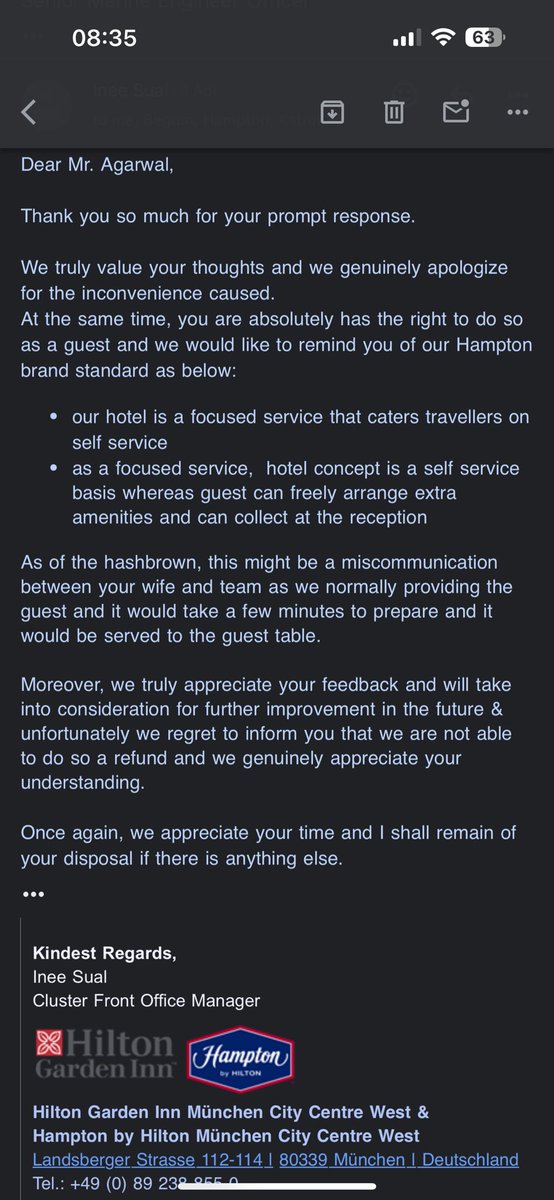 @HiltonHotels @HiltonHonors @Hilton @HamptonByHilton It is so disappointing to know that your staff tried to dust it off with an apology and denied me a refund while being so polite sarcastically. Please look into the matter immediately and get me a refund.