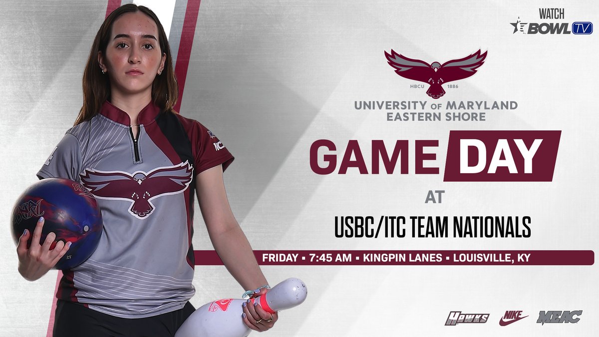 🎳 USBC/ITC NATIONALS! 🎳 The University of Maryland Eastern Shore Hawks take on Duquesne to start Day 2 of the ITC Nationals! Watch: bowltv.com Stats: tinyurl.com/3rszbcu9 #HawkPride