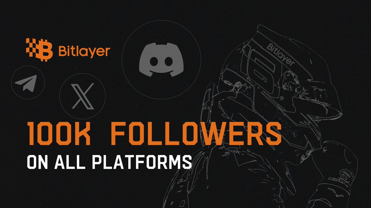 Bitlayer 100K Followers from All Platforms!

1. Follow <a href="/BitlayerCmty/">Bitlayer_Community</a> and RT and @ three of kols you follow

2. Join discord: discord.gg/bitlayer

3. Leave your EVM wallet address

Join Lucky Helmet WL Giveaways, winners will be randomly selected and announced on Apr. 23th.