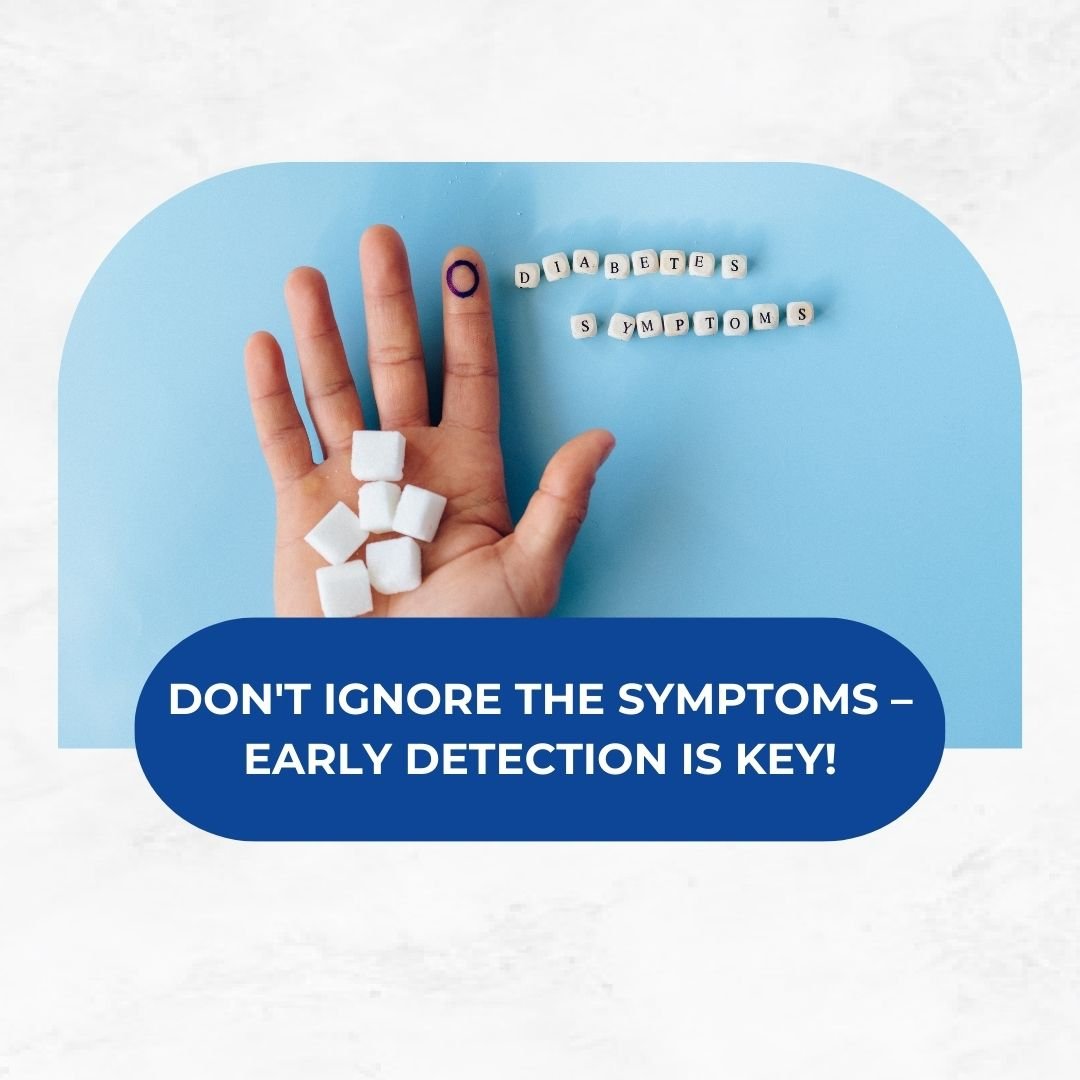 Know the signs: Increased thirst, frequent urination, fatigue, blurred vision, and slow wound healing could indicate diabetes. Don't ignore the symptoms – early detection is key! 💙 #DiabetesAwareness #healthcheck