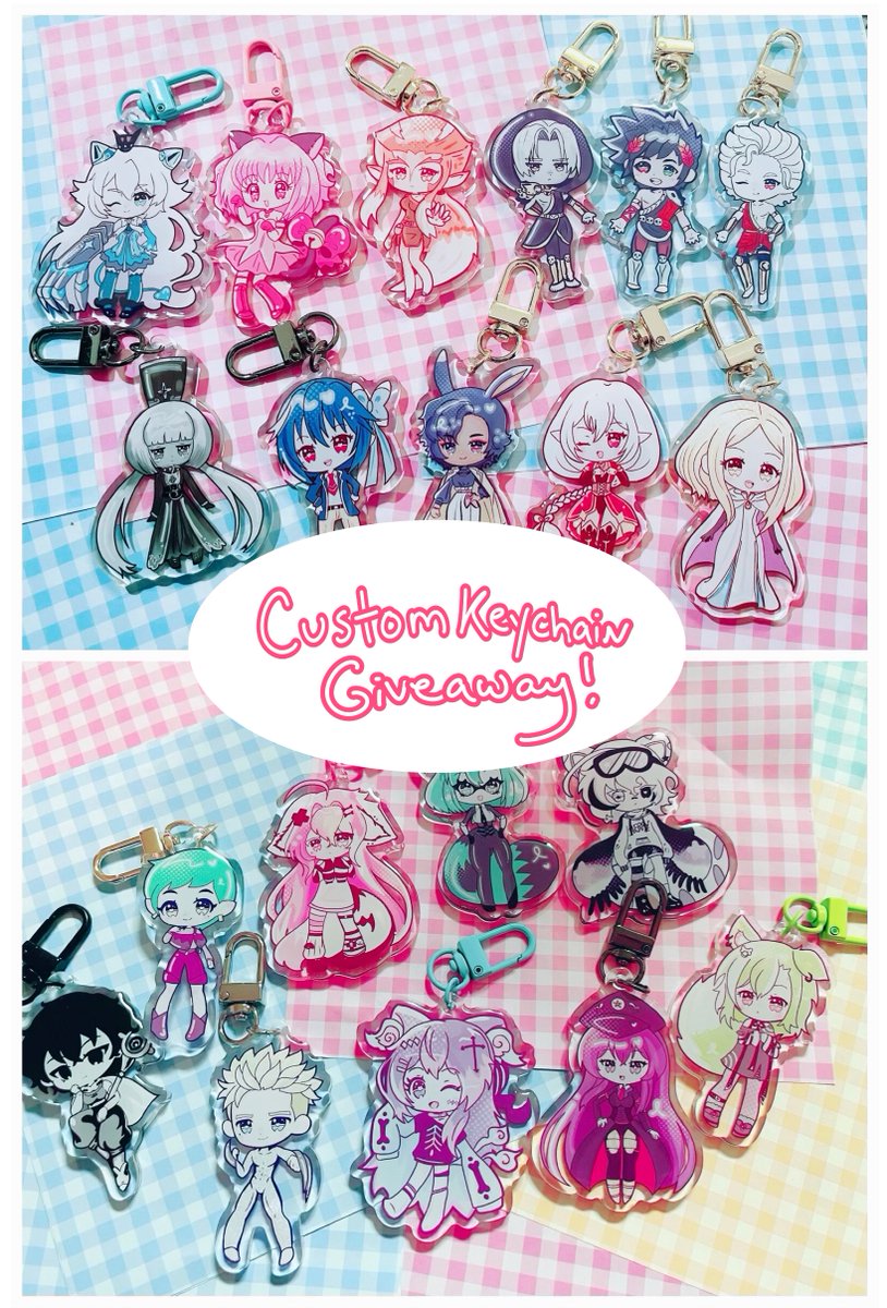 I’m making custom keychains to go with my plush orders, so I decided to do a giveaway!! Winner will get 5x  copies of a custom keychain with any character you want! There will be 3 winners.  Ends April 25th.

To enter: Like and retweet this post and be following  me✨💕