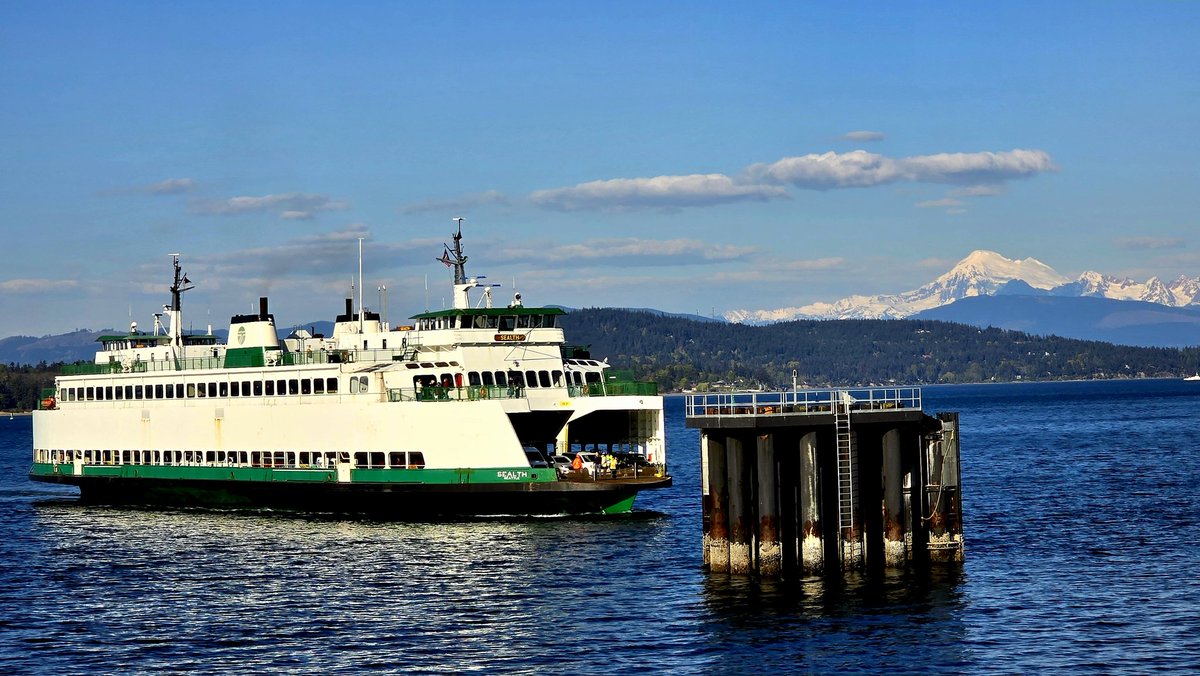 Sunny skies for mailboat'n today.

Steller buddies, the Paraclete, the shoreline picture shows multiple game-trails crisscrossing the bluff and the WSF Sealth with Mount Baker in the background.