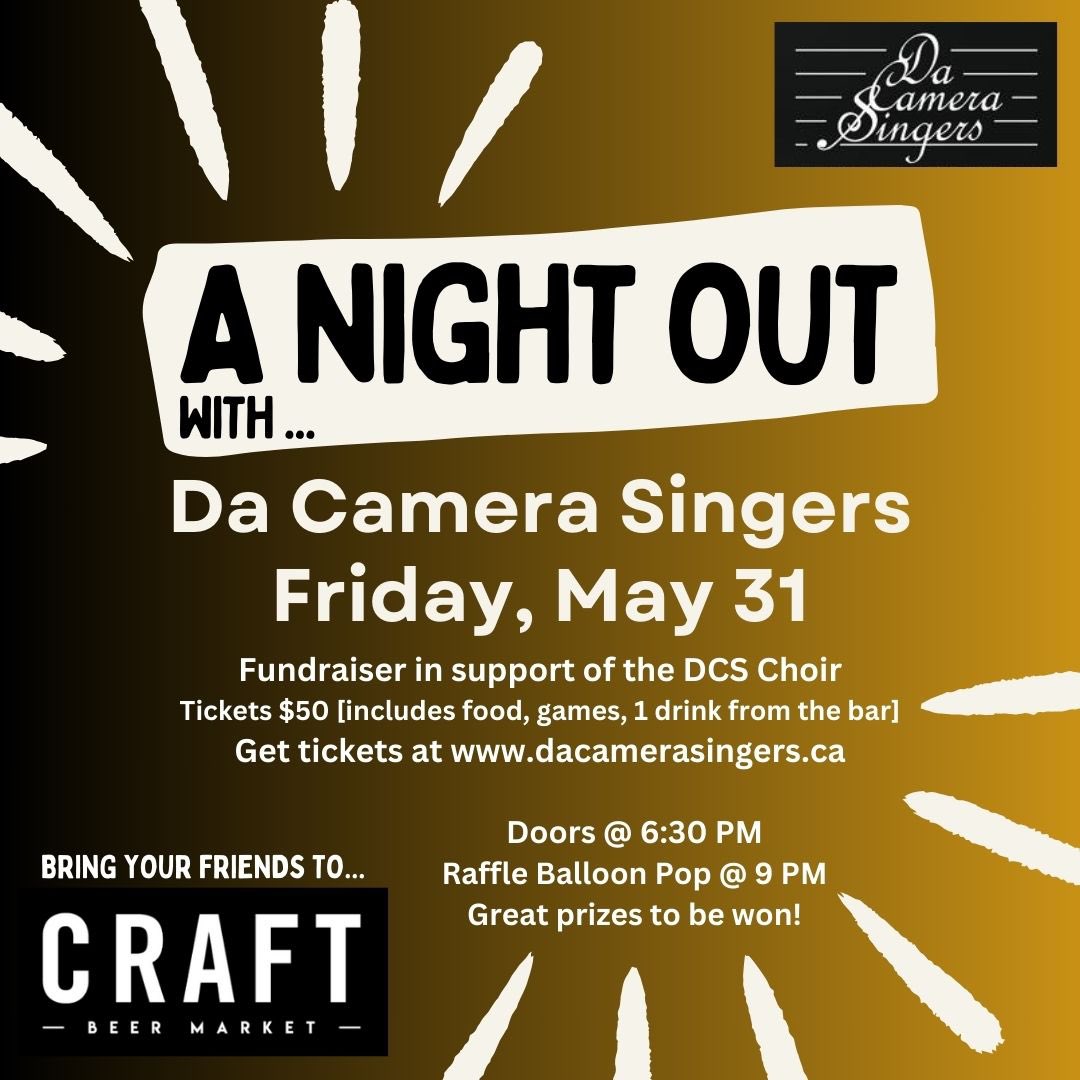 A Night Out with Da Camera Singers! Join us for a night of fun, food, games, drinks & music at @CRAFTbeermarket! Tickets and details here: da-camera-singers.ticketleap.com/a-night-out-wi… #yeg #yegchoir #yegmusic #yegarts #yeglive #yegcharity #dacamerasingers #edmonton