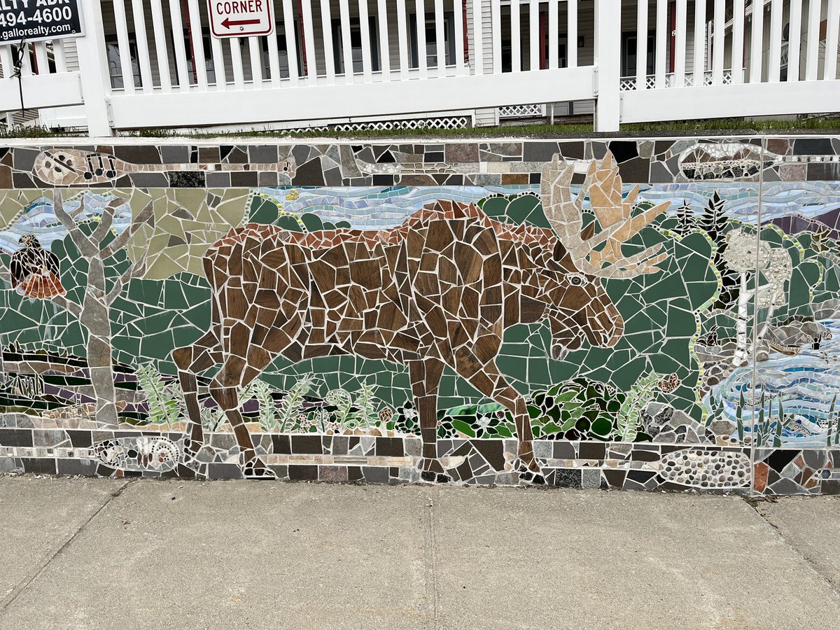 #Moose in community art project in North Creek, NY, Adirondack Mtns.  200,000 tiles, 220 feet long.  No non-ceramic moose observed.  @Climatologist49