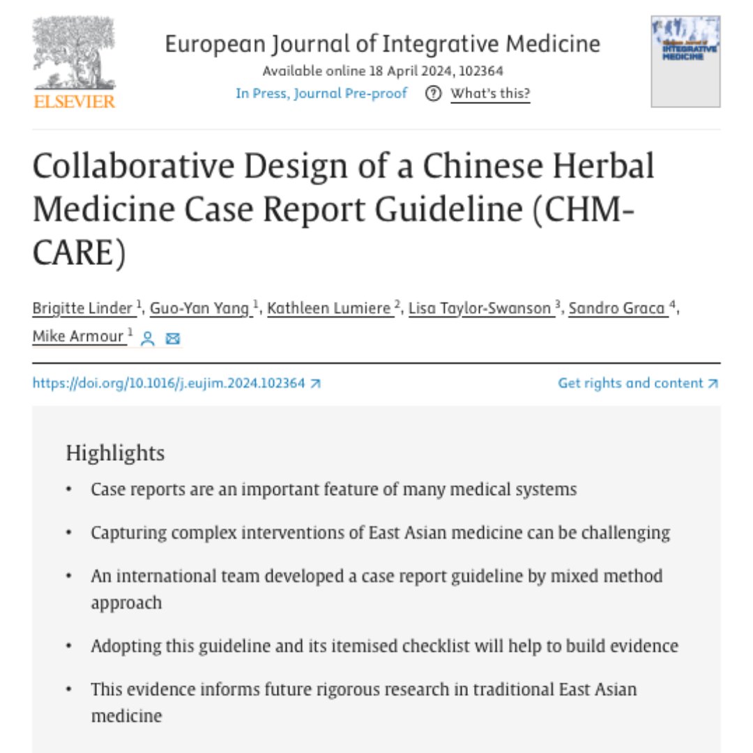 Key elements of a #HerbalMedicine #CaseReport checklist were identified, and a 61-item case report #guideline (CHM-CARE) was produced, providing clear guidelines for case reports to TEAM practitioners operating in private practice.

doi.org/10.1016/j.euji… 

✨ <a href="/drmikenz/">A/Prof Mike Armour</a>