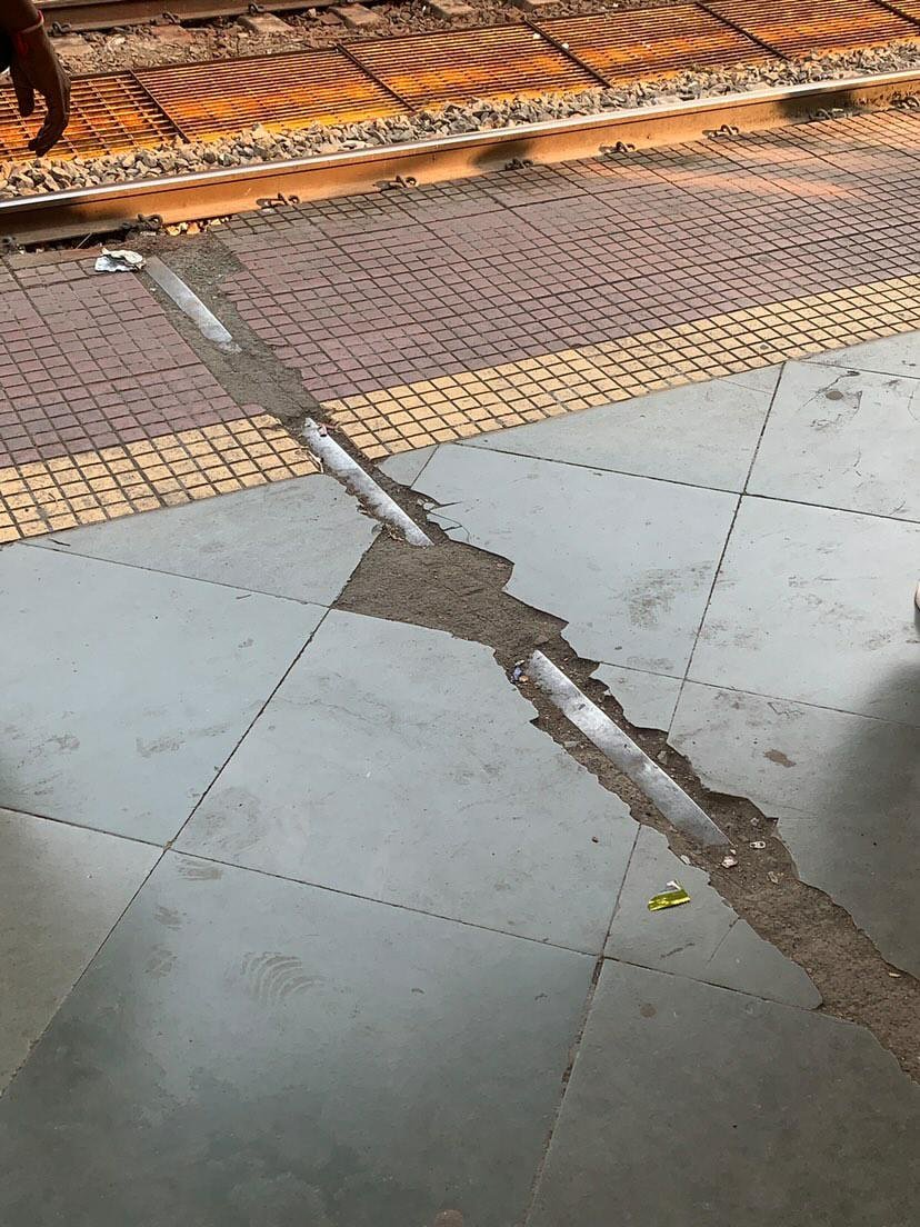 Dear @railwayseva This is on Ghatkopar platform no 1 near the landing of newly built bridge staircase. This seems like an earthing strip, exposed to public. That’s illegal as anyone who steps on it during leakage of current might receive shock. Pls inform what it is and repair it