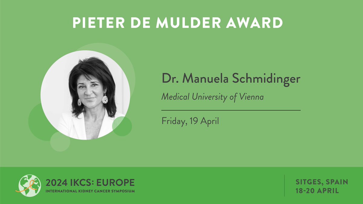 🎉 Congratulations to @schmidingerRCC, recipient of the Pieter de Mulder Award for outstanding #kidneycancer oncologists, particularly her belief in compassionate patient protection. Wonderful intro by @lisapic.