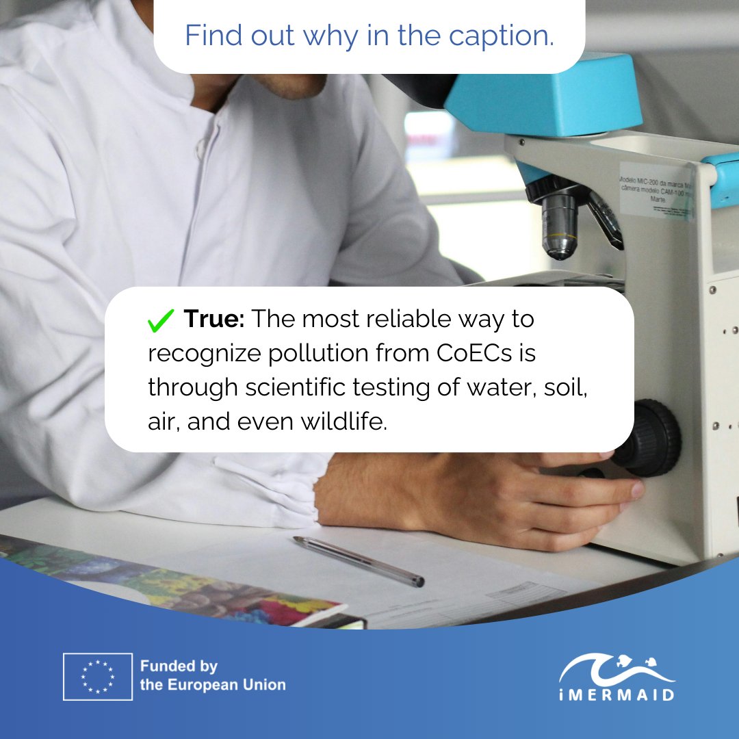 ✅The answer to the previous poll was YES. 🔬The most reliable way to recognize pollution from CoECs is through scientific testing of water, soil, air, and even wildlife. 👏Thanks for supporting the #iMERMAIDcampaign. 👀Keep your eyes on our feed for the upcoming poll!
