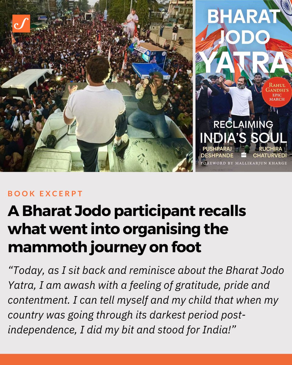 'The Yatra is over, but the task of Bharat Jodo still lies before us. But as I always tell myself, “Together we shall overcome, one day.”' An excerpt from ‘Bharat Jodo Yatra: Reclaiming India’s Soul’, by Pushparaj Deshpande and Ruchira Chaturvedi. scroll.in/article/106577…