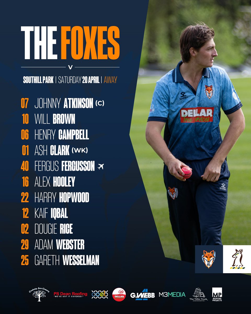 Your #Foxes to travel to Southill Park in the opening weekend of the #1STXI Onyx Cambs & Hunts Div.1 season. 

📍 Southill Park CC (SG18 9LJ)
⏰ 12.00
🏏 50 overs (pink ball)

FGCC league debuts for Will Brown, Gareth Wesselman and Fergus Fergusson. Good luck all! 

🦊 I #Foxes