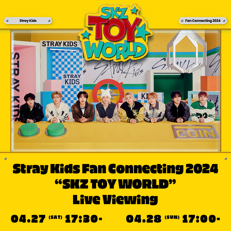 Stray Kids Fan Connecting 2024 “SKZ TOY WORLD” Live Viewing 4/28(日)ベルーナドーム公演のライブ・ビューイングチケットが明日4月20日(土)13時から先着受付開始！ 27日(土)公演のライブ・ビューイングも先着販売中！ 🎮 受付期間 4/20(土)13:00 - 4/28(日)17:00 🧸 お申し込みはこちら