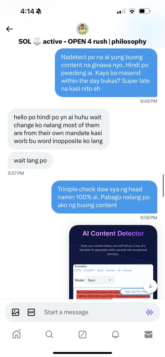 user_3147600375's tweet photo. PSA: Do not transact with @/relaxlaaang SOL here on X.  He uses ai, 100% ai detected yung gawa nya sa friend ko but pinaglalaban nya parin na gawa nya yun but he didnt refund her. PLUS it was sent a week late! Shuta ang dami talaga nasisira for money. Stay safe guys🥺

#commstwt https://t.co/qW8aIEc1jG