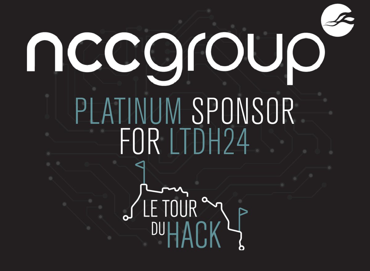 We're overjoyed to announce that @NCCGroupInfoSec will be joining forces with us as the PLATINUM SPONSOR for Le Tour Du Hack 2024!
We wholeheartedly thank NCC for offering to support us in such a big way - They'll also be providing some of the CTF challenges!